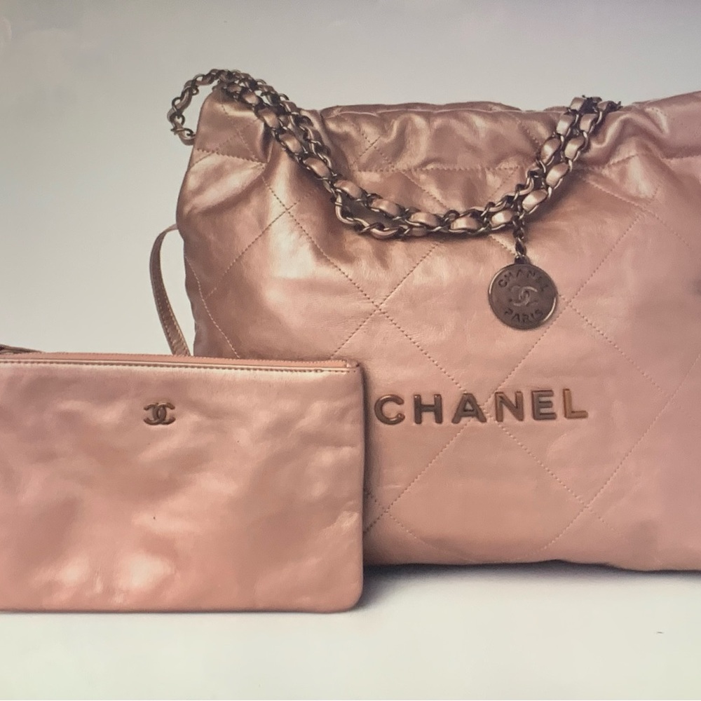 Luxury Metallic Pink Quilted 22 Shoulder Bag